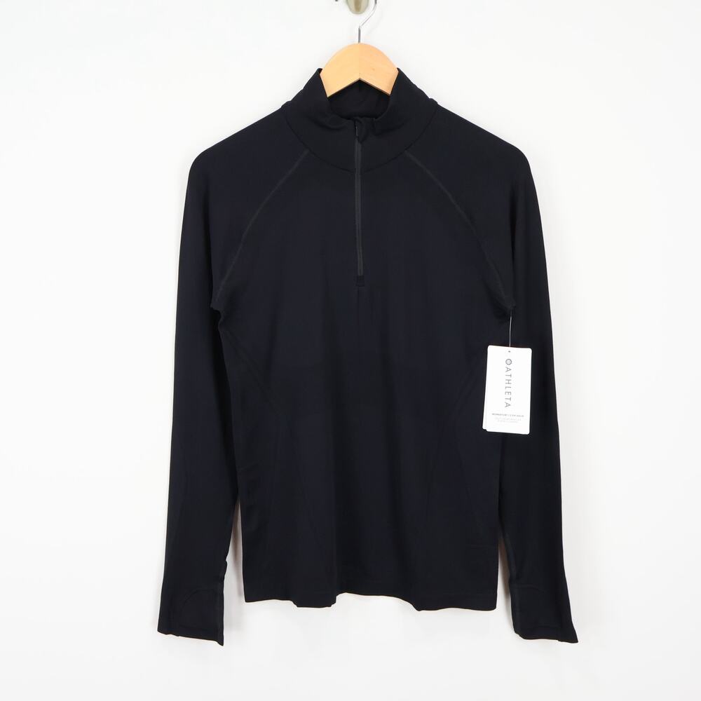 Athleta Momentum Seamless 1/2 Zip Solid Black Long Sleeve Size Large NWT